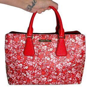 Michael Kors Camille Satchel LG Red Floral 38S8XCAS3R Top Handle Removable Strap